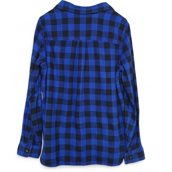 Old Navy Women’s Plaid Flannel Shirt Large Blue Black Classic Fit Soft Cotton - Picture 2 of 10